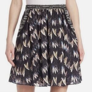 Diane Von Furstenberg 100% Silk Marisa Skirt in Black Print SZ 10